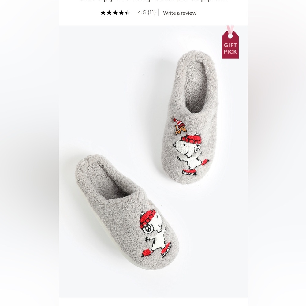 Snoopy Gray Fuzzy Slippers